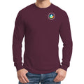Alternatives Circular Logo Long Sleeve Cotton T-Shirt with Geometric Back Print - Maroon