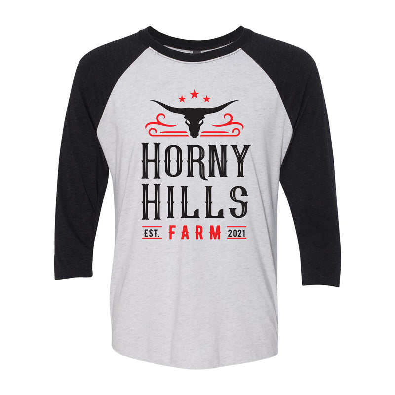 Horny Hills Farms 3/4 Sleeve Baseball Raglan - Heather White / Vintage Black