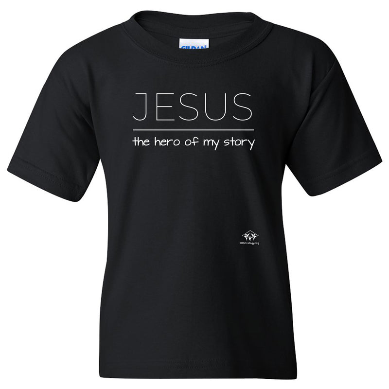 Jesus Is The Hero Of My Story Youth T-Shirt - Black