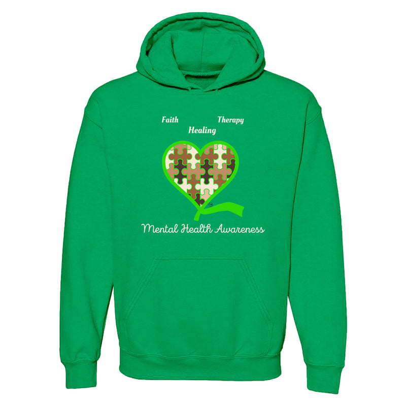 Fourth Quarter Faith Mental Health Awareness Pullover Hooded Sweatshirt- Irish Green