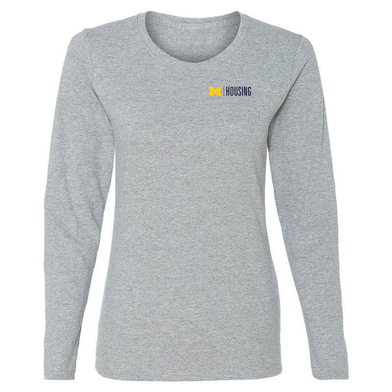 UM Housing Logo Ladies Longsleeve T-Shirt- Sport Grey